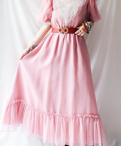 【Seek an nur】Lace Puff sleeve Sheer Long Dress