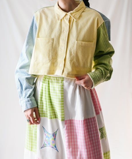 【tiny yearn】Multi Color Corduroy Cropped Shirt/Remake