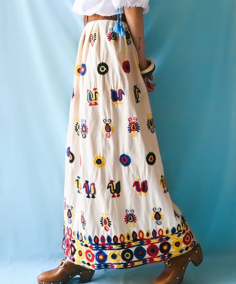 【tiny yearn】1970's Embroidered Ethnic Maxi Skirt