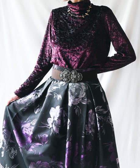 【Seek an nur】Floral Velours×Sheer Tops