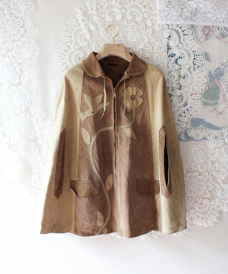 【tiny yearn】1970's Vintage Floral Suede Cape