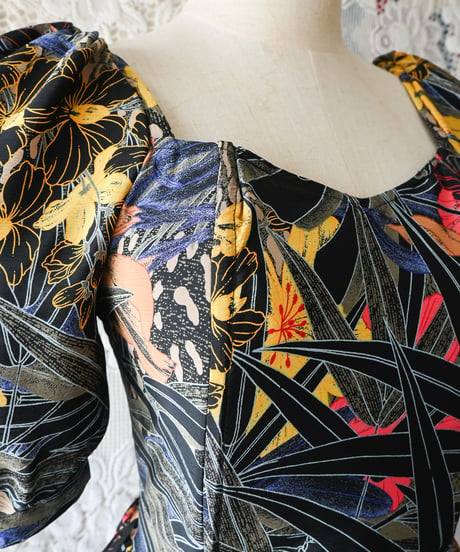 【Seek an nur】Euro Tropical Puff Flare Dress