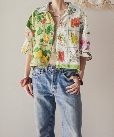 【curoam】Vintage tea towel patchwork shirt