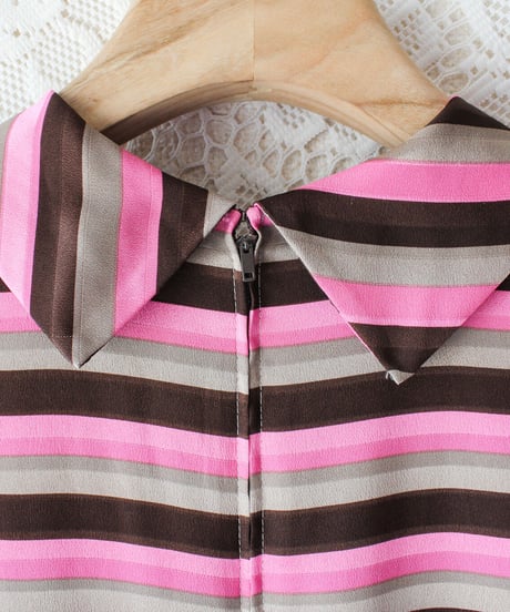 【tiny yearn】Vintage Multi Boarder Scarf Collar Blouse