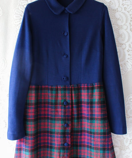 【tiny yearn】1970's Check Knit Shirt Maxi Dress