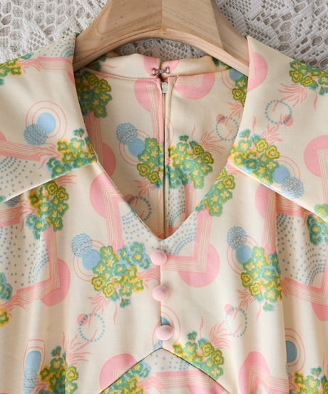 【tiny yearn】1970's Floral Geometric Maxi Dress