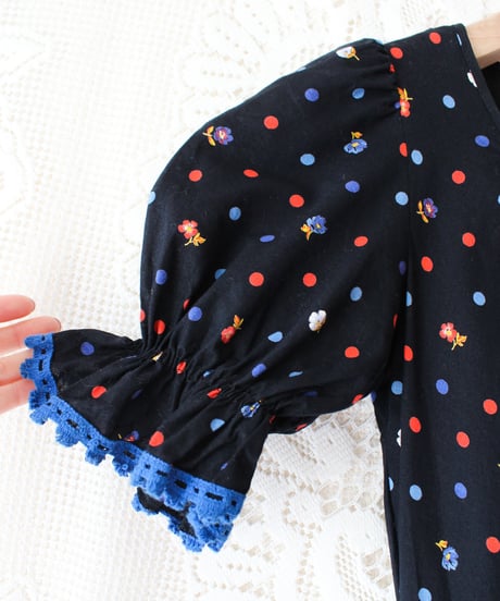 【Seek an nur】1970's German Dot×Floral Maxi Dress