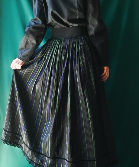【Seek an nur】Euro Stripe Silk Flare Skirt