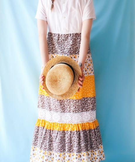 【tiny yearn】1970's Lace Floral Frill Maxi Dress
