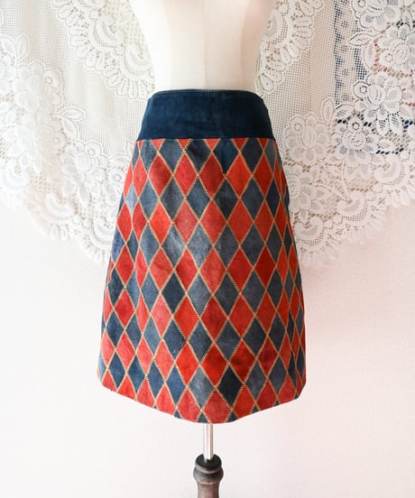 【tiny yearn】1970's Vintage Patchwork Suede Skirt