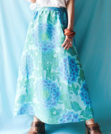 【tiny yearn】1970's Retro Floral Silk Maxi Skirt