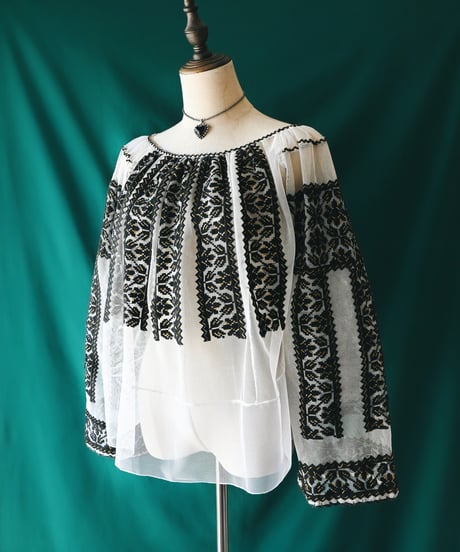 【Seek an nur】Romanian Vintage Beaded Tulle Blouse