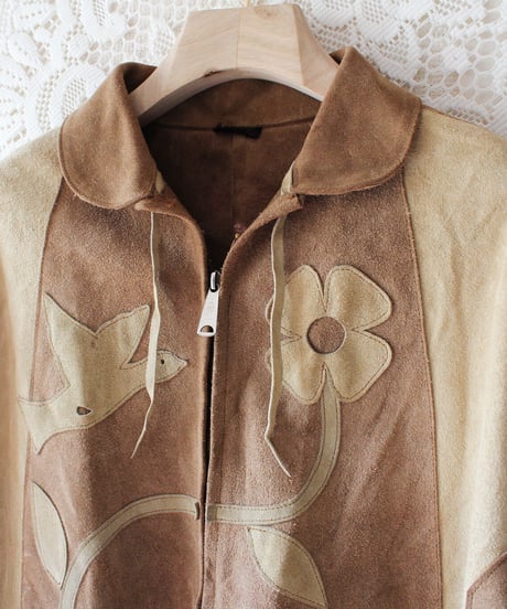 【tiny yearn】1970's Vintage Floral Suede Cape