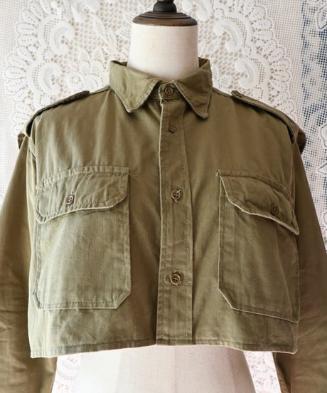 【Seek an nur】Greece Military Cropped Shirt/Khaki