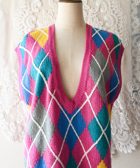 【tiny yearn】Argyle Acryl Knit Over Vest