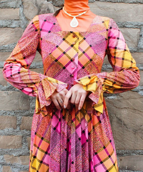 【tiny yearn】1970's Vintage Check Flare Maxi Dress