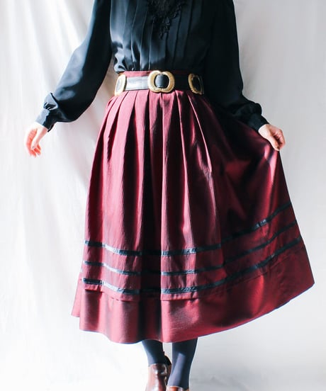 【Seek an nur】Austrian Stripe Flare Long Skirt