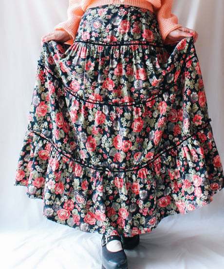 【Seek an nur】German Floral Tiered Maxi Skirt