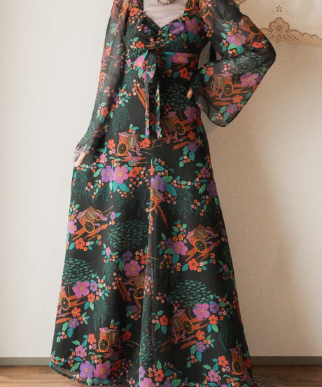 【tiny yearn】1970's euro floral sheer maxi dress