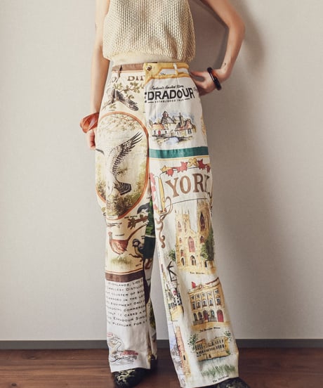 【curoam】Vintage tea towel patchwork pants