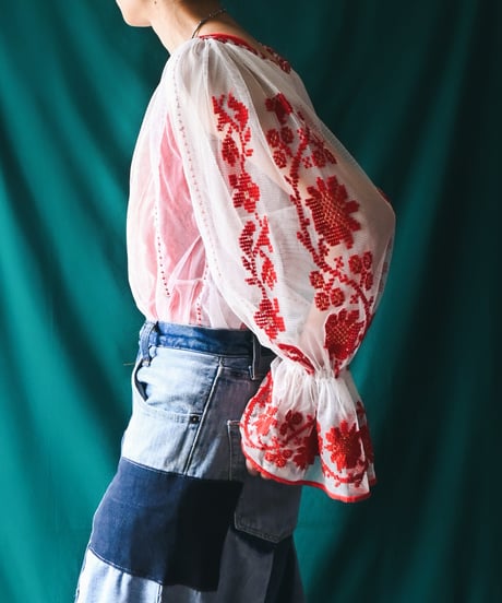 【Seek an nur】Romanian Vintage Embroidered Tulle Blouse