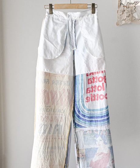 【curoam】Vintage tea towel patchwork pants