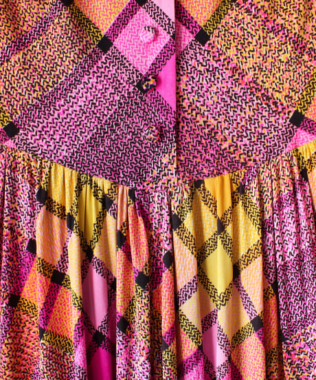 【tiny yearn】1970's Vintage Check Flare Maxi Dress