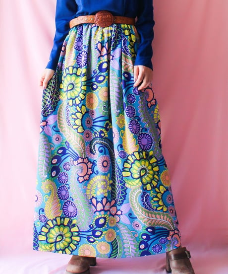【tiny yearn】1970's Floral Psychedelic Maxi Dress