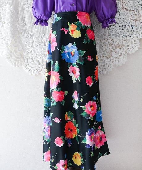 【tiny yearn】1970's Euro Floral Wrap Maxi Skirt