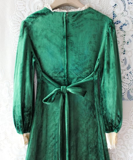 【Seek an nur】1970's Big Collar Velvet Maxi Dress