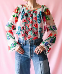 【tiny yearn】Romanian Vintage Embroidered Tulle Blouse