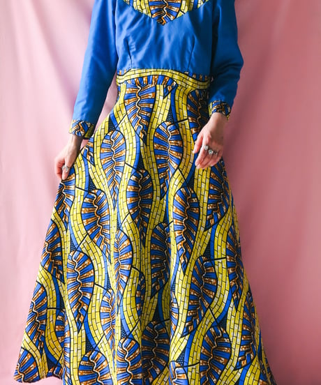【tiny yearn】African Batik Flare Maxi Dress