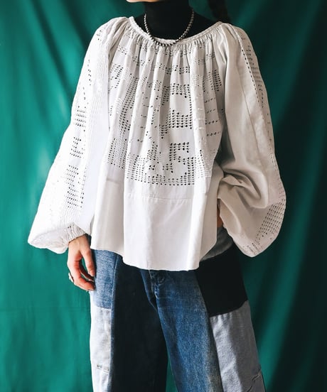 【Seek an nur】Romanian Vintage Crochet Folk Blouse