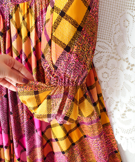 【tiny yearn】1970's Vintage Check Flare Maxi Dress