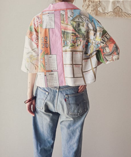 【curoam】Vintage tea towel patchwork shirt