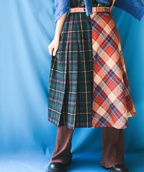 【tiny yearn】Check Docked Wool Flare Skirt