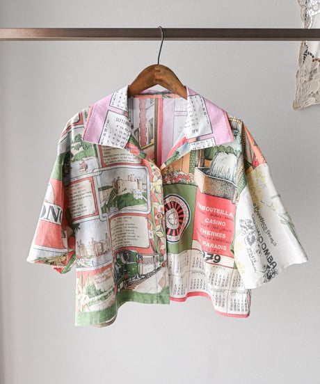 【curoam】Vintage tea towel patchwork shirt