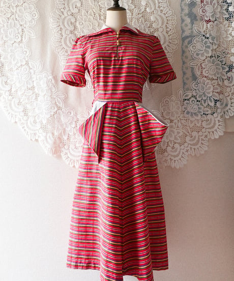 【tiny yearn】1950~60's Multi Border Flare Dress