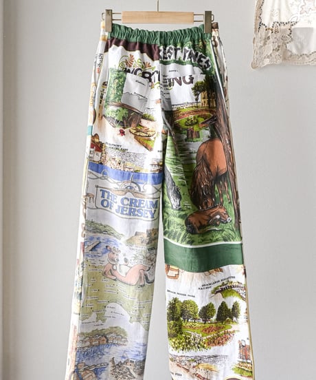 【curoam】Vintage tea towel patchwork pants