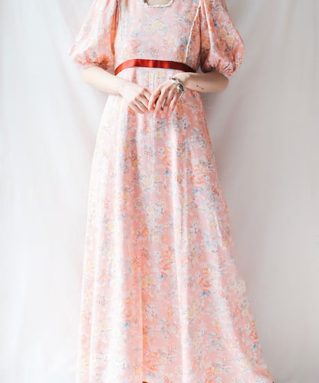 【Seek an nur】1970's Floral Puff Sleeve Maxi Dress