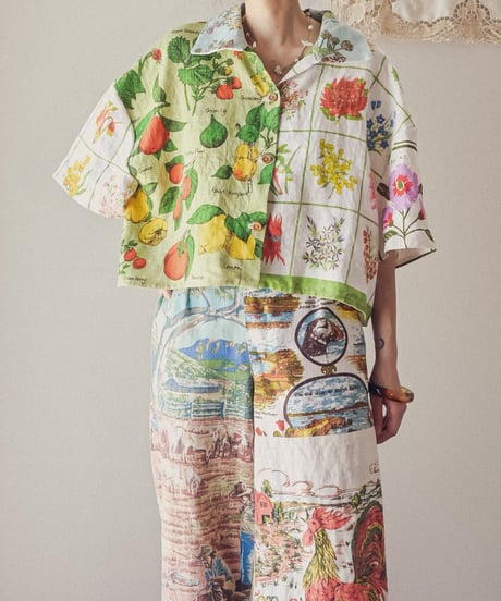 【curoam】Vintage tea towel patchwork shirt