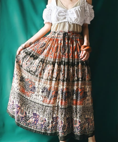 【Seek an nur】Dead Stock Indian Cotton Metallic Skirt