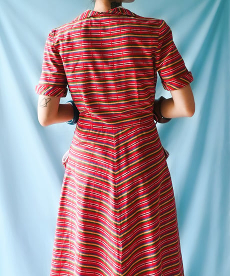 【tiny yearn】1950~60's Multi Border Flare Dress