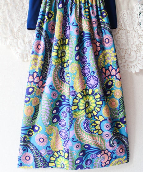【tiny yearn】1970's Floral Psychedelic Maxi Dress
