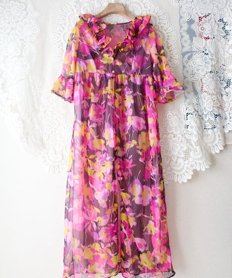 【tiny yearn】1970‘s Art Glow Sheer Night Gown