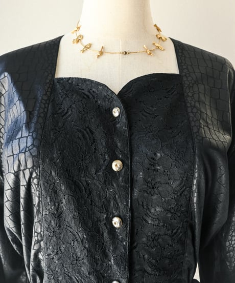 【Seek an nur】Euro black lace peplum blouse