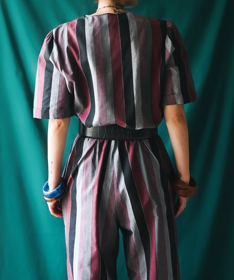 【Seek an nur】USA Multi Stripe Puff Jumpsuit