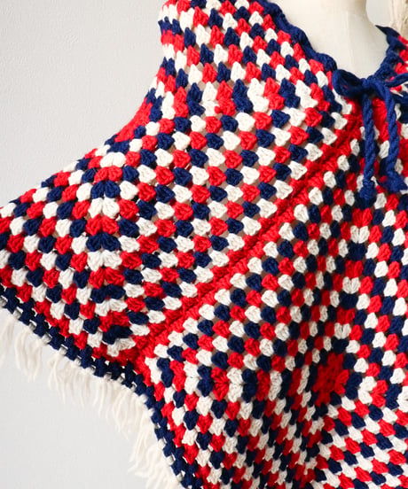 【tiny yearn】1970's Granny Square Crochet Poncho