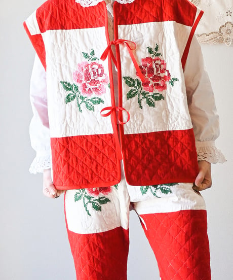 【tiny yearn】Vintage patchwork quilted vest