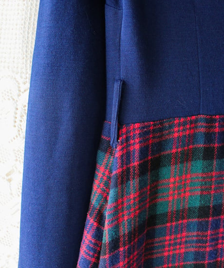 【tiny yearn】1970's Check Knit Shirt Maxi Dress